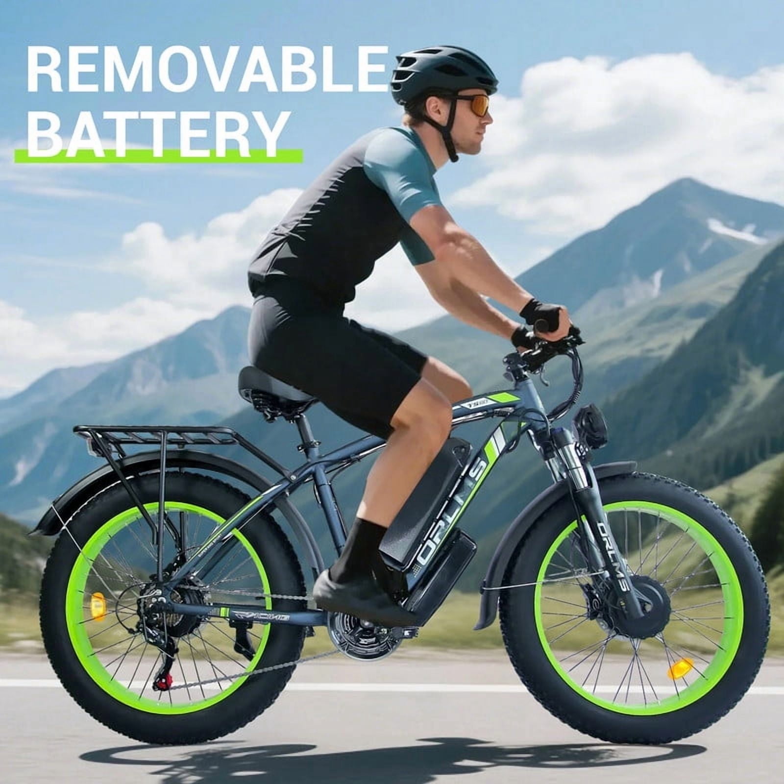 Max 38Mph,3000(Peak) Dual Motor Electric Bike for Adults,60V 25Ah Removable Battery Ebike,7-Speeds 26" Fat Tire Mountain Snow E Dirt Bike MTB UL2849