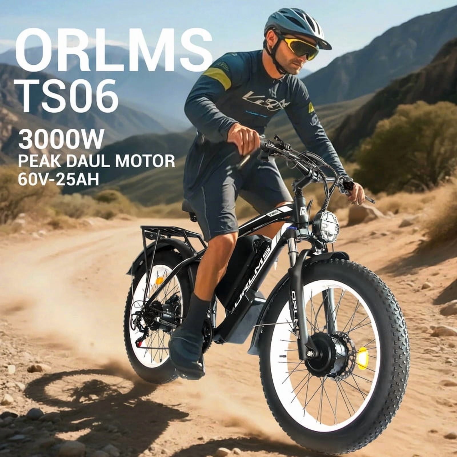 Max 38Mph 60V 25Ah Removable Battery Ebike,3000W(Peak)Dual Motor Electric Bike for Adults,7-Speeds 26" Fat Tire Mountain Snow E Dirt Bike MTB UL2849