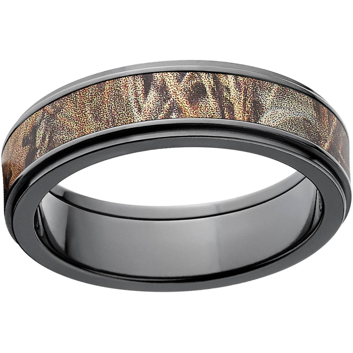 Max 4 Men's Camo 6mm Black Zirconium Wedding Band with Polished Edges and Deluxe Comfort Fit