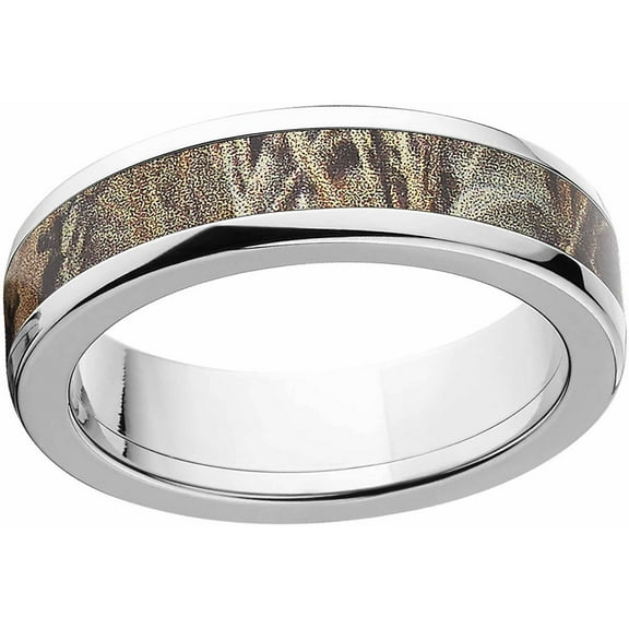 Max 4 Men's Camo 6mm Stainless Steel Wedding Band with Polished Edges and Deluxe Comfort Fit
