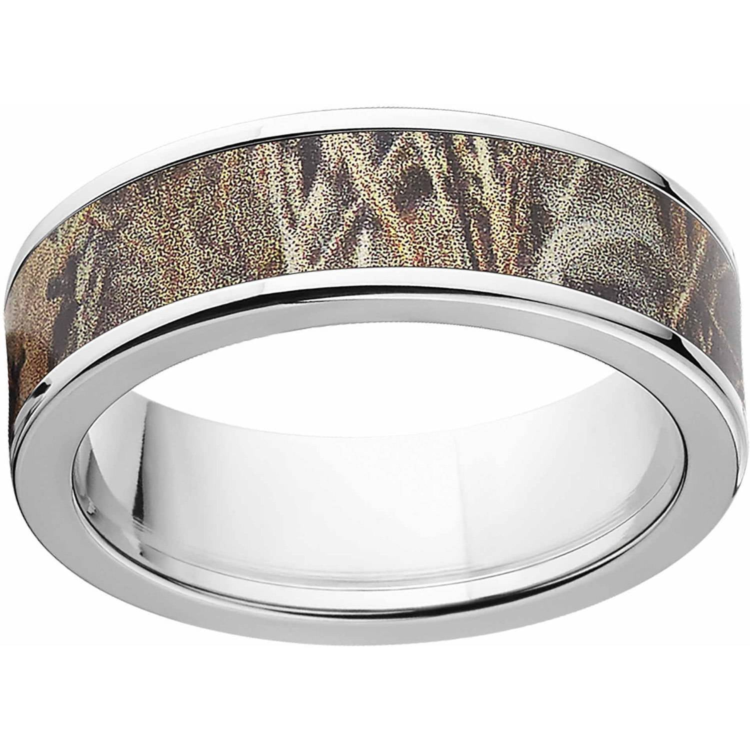 Max 4 Men's Camo 7mm Stainless Steel Wedding Band with Polished Edges and Deluxe Comfort Fit