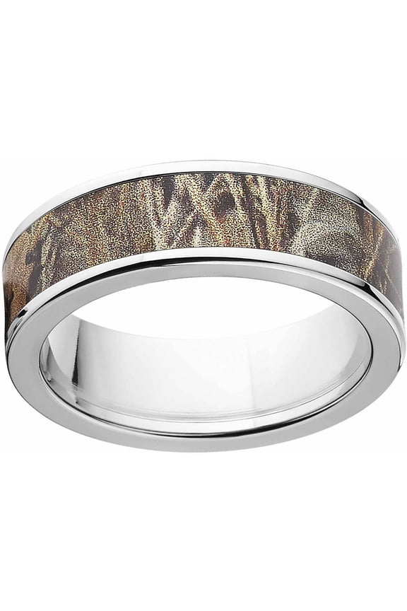 Max 4 Men's Camo 7mm Stainless Steel Wedding Band with Polished Edges and Deluxe Comfort Fit