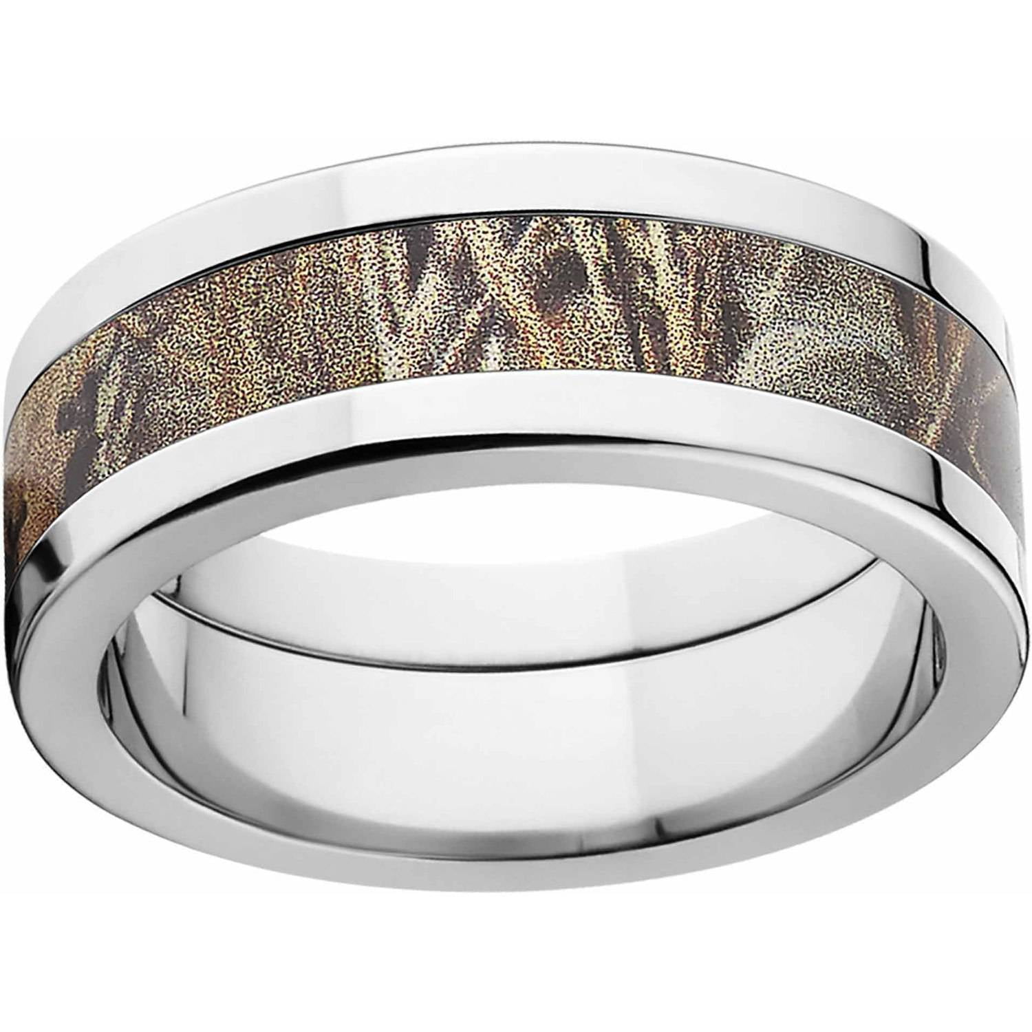 Max 4 Men's Camo 8mm Stainless Steel Wedding Band with Polished Edges and Deluxe Comfort Fit