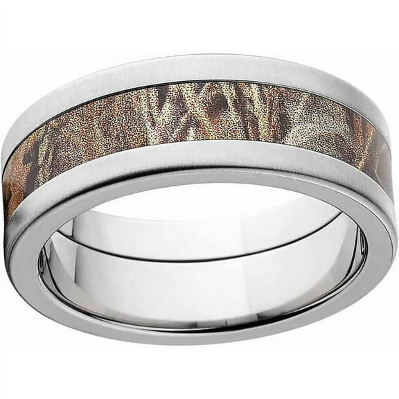 Max 4 Men's Camo Stainless Steel Ring with Cross Brushed Edges and Deluxe Comfort Fit