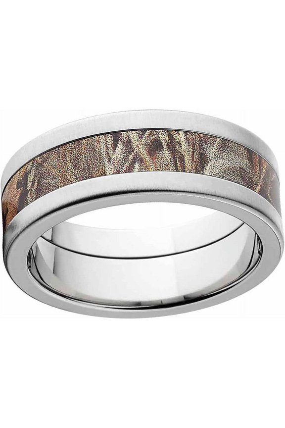 Max 4 Men's Camo Stainless Steel Ring with Cross Brushed Edges and Deluxe Comfort Fit