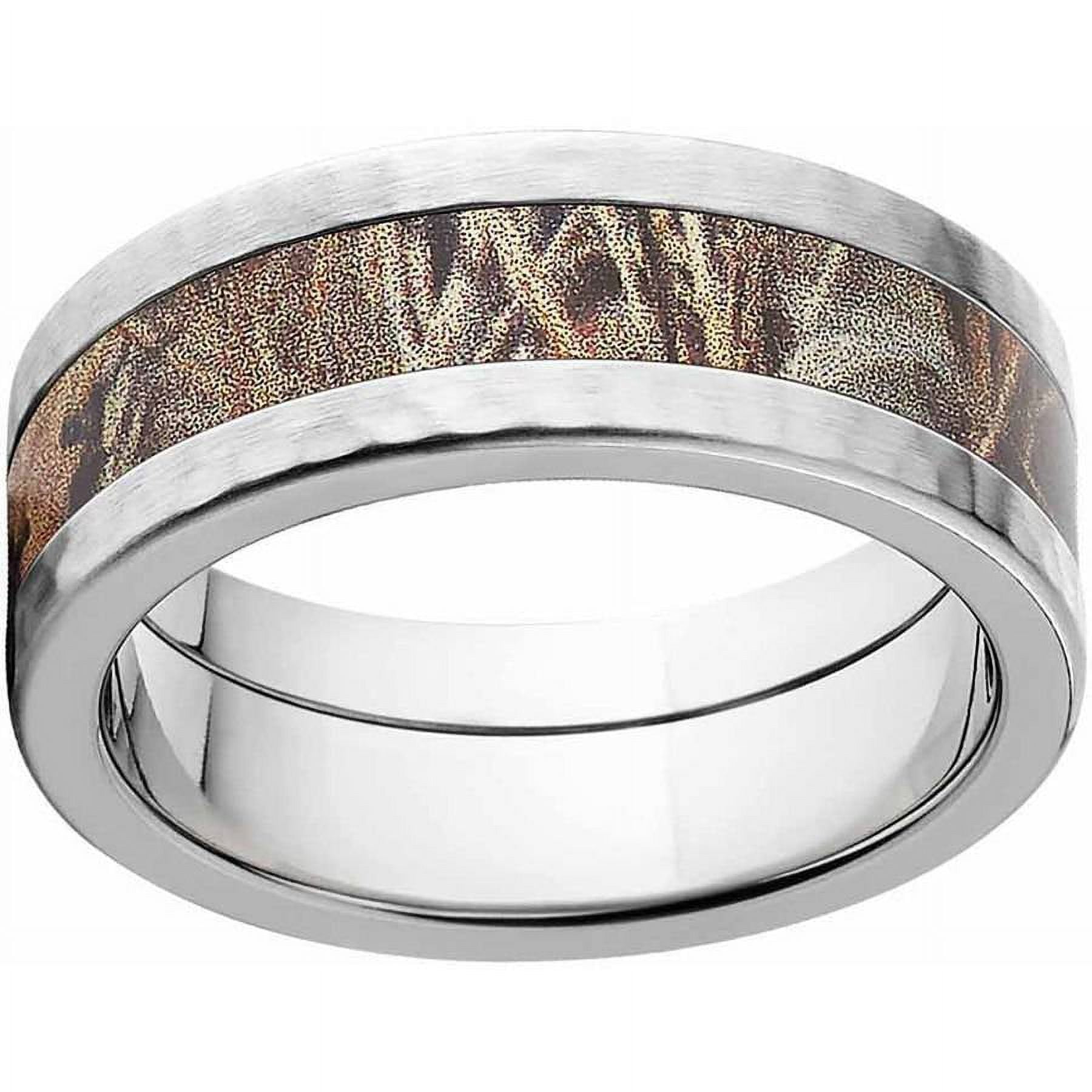 Max 4 Men's Camo Stainless Steel Ring with Hammered Edges and Deluxe Comfort Fit