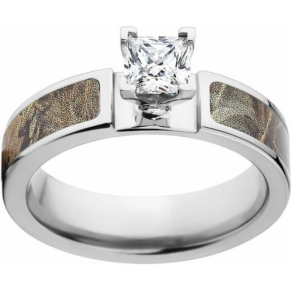 Max 4 Women's Camo 1 Carat T.G.W. Princess CZ in 14kt Whit Gold Prong Setting Cobalt Engagement Ring with Polished Edges and Deluxe Comfort Fit