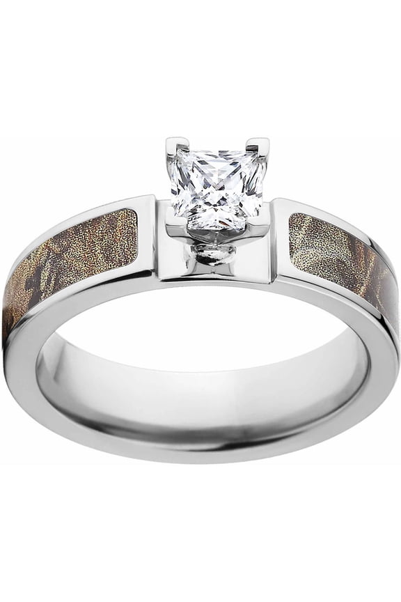 Max 4 Women's Camo 1 Carat T.G.W. Princess CZ in 14kt Whit Gold Prong Setting Cobalt Engagement Ring with Polished Edges and Deluxe Comfort Fit