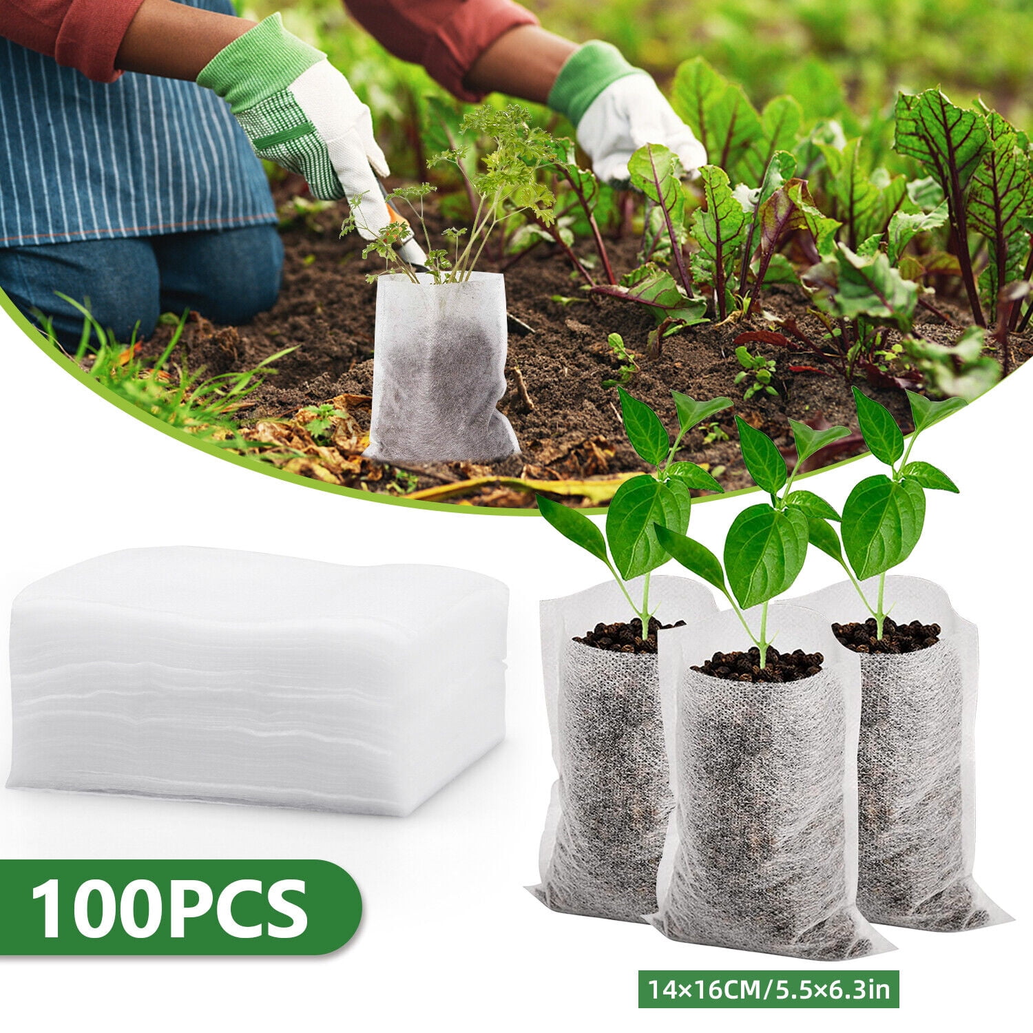 Max 400PCS Biodegradable Nursery Bags Nonwoven Plant Grow Seedling