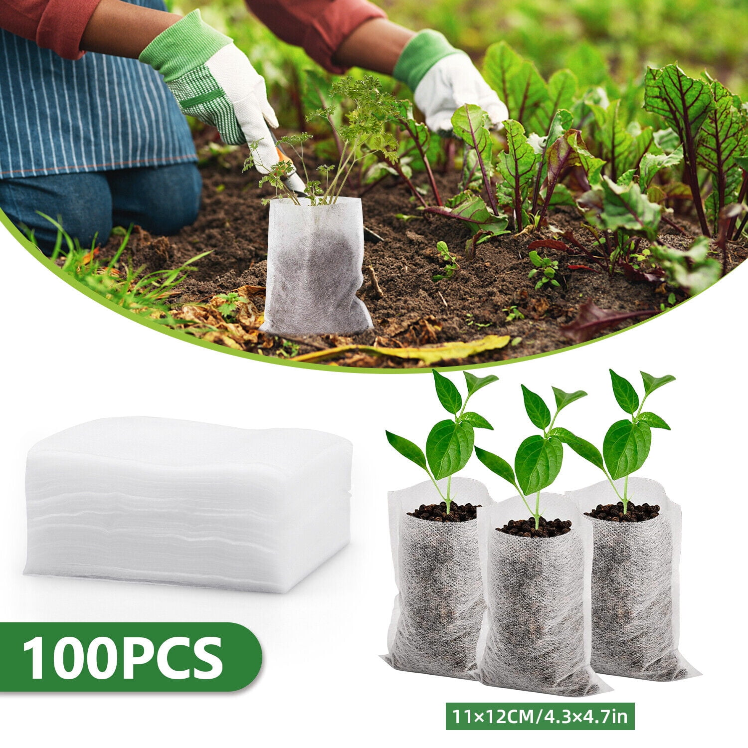 Max 400PCS Biodegradable Nursery Bags Nonwoven Plant Grow Seedling