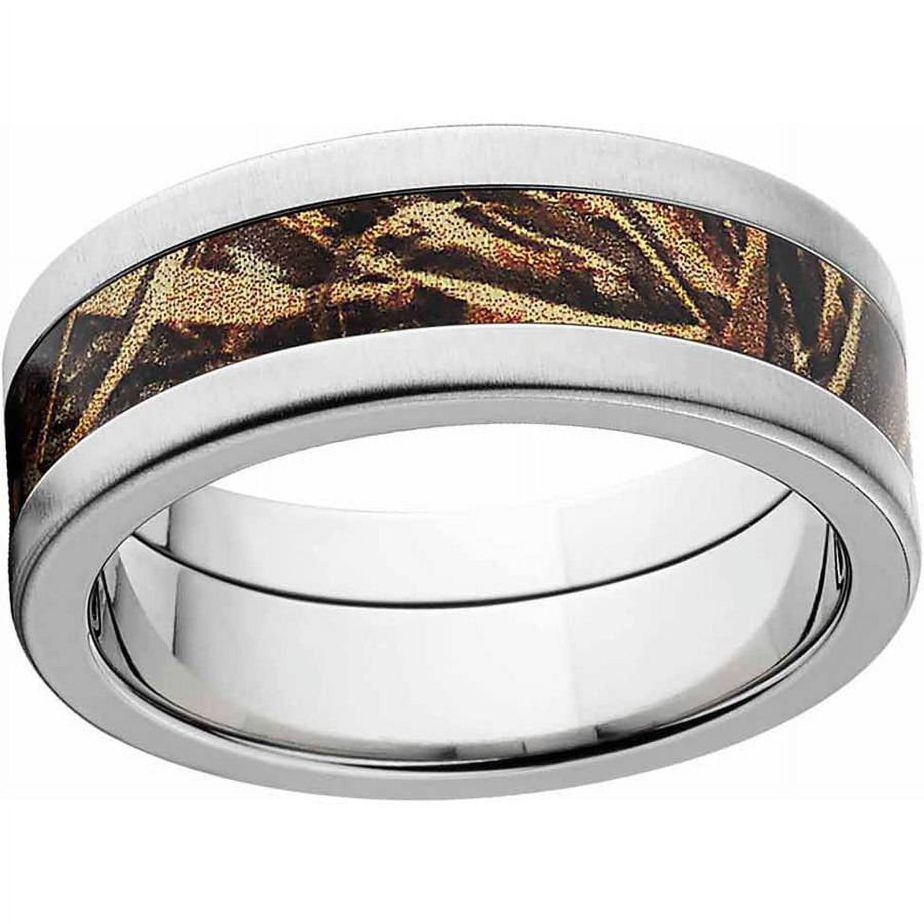 Max 5 Men's Camo Stainless Steel Ring with Cross Brushed Edges and Deluxe Comfort Fit