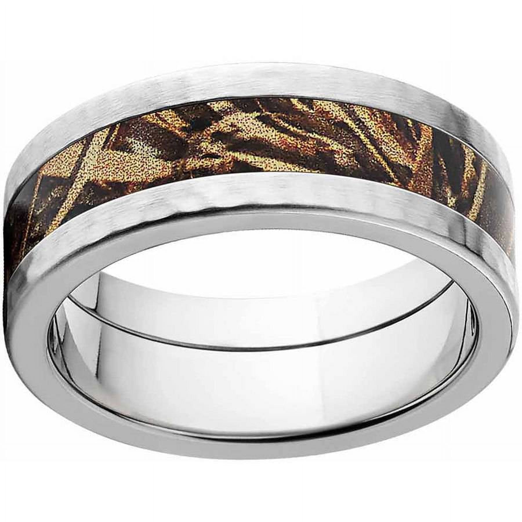 Max 5 Men's Camo Stainless Steel Ring with Hammered Edges and Deluxe Comfort Fit