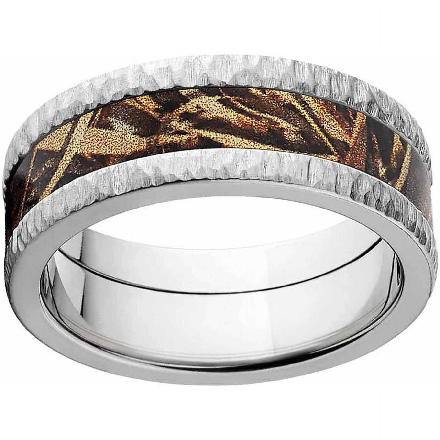 Max 5 Men's Camo Stainless Steel Ring with Tree Bark Edges and Deluxe Comfort Fit