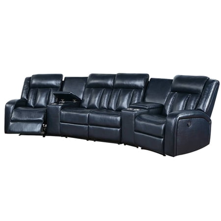 Max 5 Piece Power Recliner Sectional Sofa Set Navy Blue Vegan Faux Leather