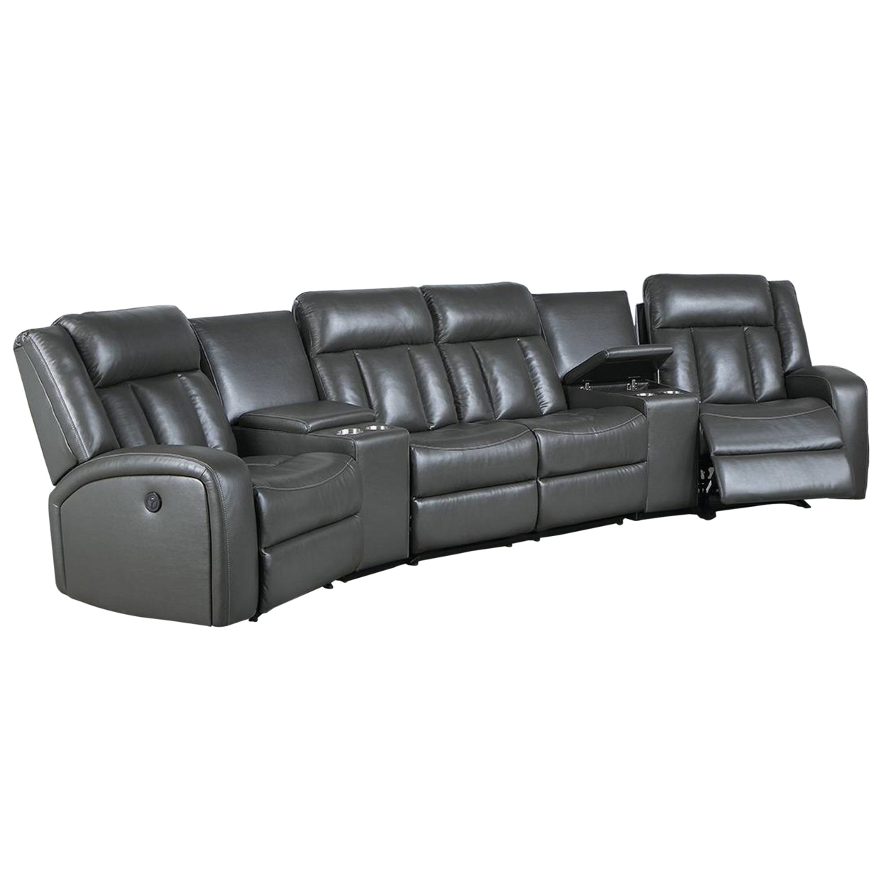 Max 5 Piece Power Recliner Sectional Sofa Set, Vegan Faux Leather, Gray