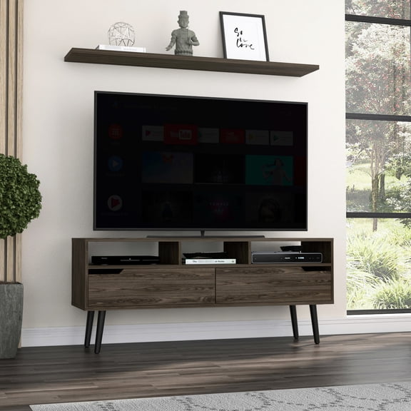 Max 59" TV Support, Brown Stand | Offers Storage in TV Viewing Area
