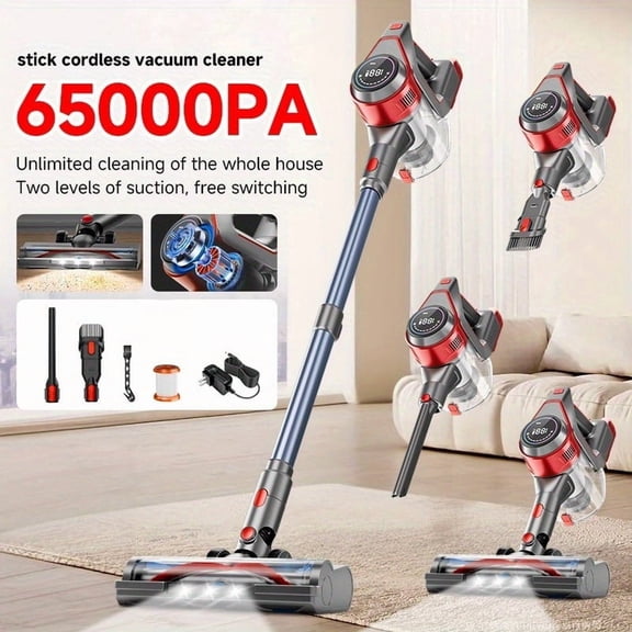 Max 65KPA 8-in-1 Cordless Vacuum, Large Capacity Battery, Quiet Operation, LED Display & Extendable Pole, Wall Mount Included for Home & Pet Hair