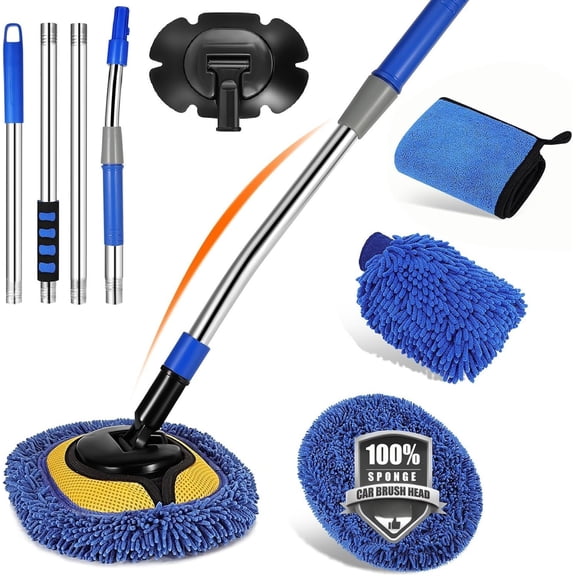 Max 66''  Wash Brush with Long Handle & 15? Curved Extension Pole, Microfiber Soft  Wash Mop Cleaning Tool Kit Include  , Towel, Mitt for Clean RV SUV