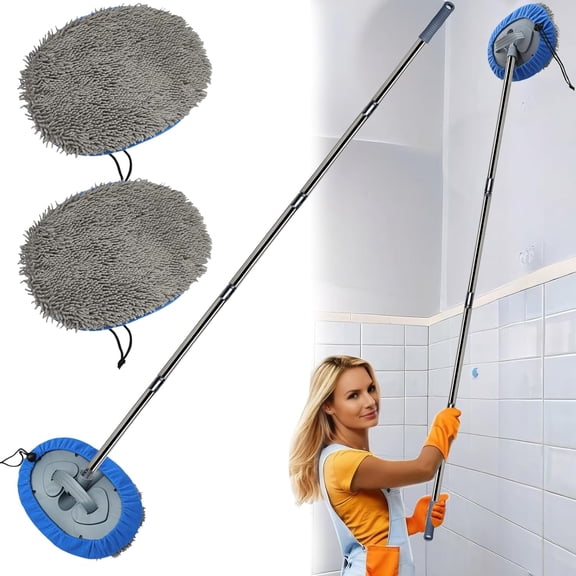 Max 83 Inch Wall Mop Cleaner with Long Handle, 15 Degree Elbow Extension Pole, Baseboard Duster Washer Scrubber, High Reach Window Brush, Roof Cleaning Tool