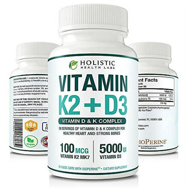 Max Absorption Vitamin K2 + D3 (5000IU) 90 Veggie Capsules from MK-7 ...