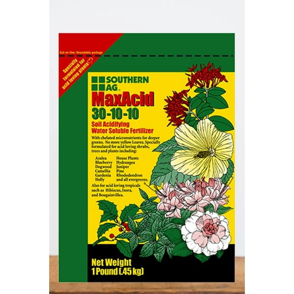 Max Acid Water Soluble Fertilizer 30-10-10 - No More Yellow Leaves - 1 lb Bag by Southern Ag