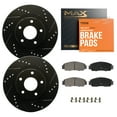 thumbnail image 1 of Max Advanced Brakes - Brake Kit for 1995 Honda Civic EX LX Si 4-Wheel ABS 1995-2001 Acura Integra Exc Type R Front Replacement Drilled Slotted Black Coated Disc Brake Rotors and Ceramic Brake Pads, 1 of 9