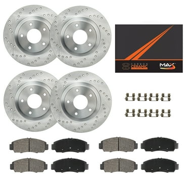 Max Advanced Brakes - Brake Kit for 1999 2000 2001 2002 2003 2004 2005 2006 2007 2008 Acura TL Front and Rear Replacement Cross Drilled Disc Brake Rotors and Ceramic Brake Pads