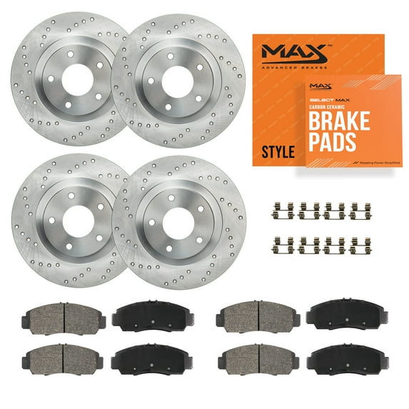 Max Advanced Brakes - Brake Kit for 2003 2004 2005 2006 Ford Expedition 2003-2005 2006 Lincoln Navigator Front and Rear Replacement Cross Drilled Disc Brake Rotors and Ceramic Brake Pads