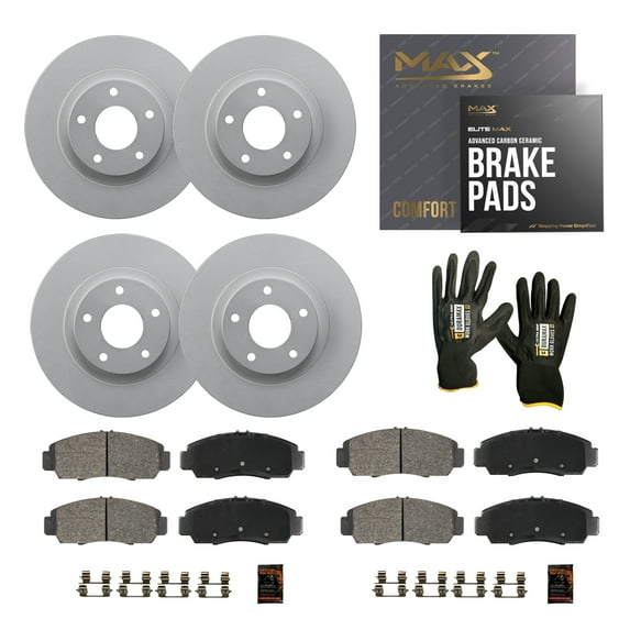 Max Advanced Brakes - Brake Kit for 2004 2005 2006 2007 2008 2009 Toyota Prius Front and Rear Replacement Geomet Coated Disc Brake Rotors and Ceramic Brake Pads
