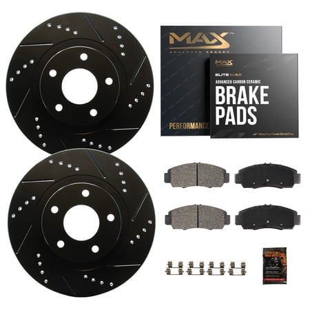 Max Advanced Brakes - Brake Kit for 2004 Subaru Impreza WRX STI Rear Replacement Drilled Slotted Black Coated Disc Brake Rotors and Ceramic Brake Pads