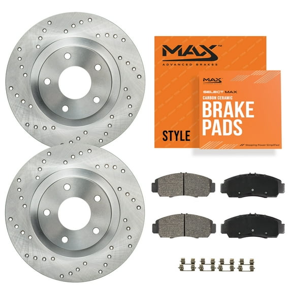 Max Advanced Brakes - Brake Kit for 2006-2010 2011 2012 Mitsubishi Eclipse 3.8L, Galant Vented Rear Rotor Rear Replacement Cross Drilled Disc Brake Rotors and Ceramic Brake Pads
