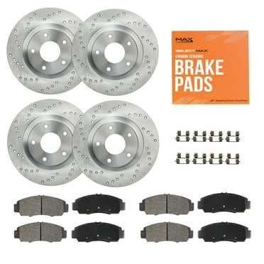 Max Advanced Brakes - Brake Kit for 2007-2017 Jeep Wrangler 2018 Jeep Wrangler JK w/11.89" Front Rotor Front and Rear Replacement Cross Drilled Disc Brake Rotors and Ceramic Brake Pads