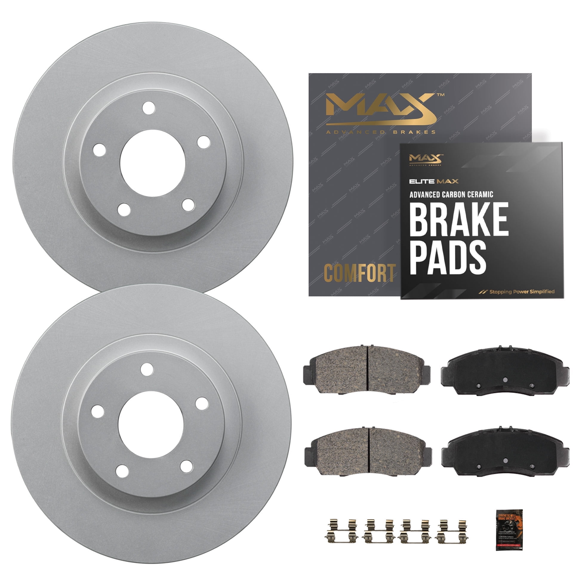 MAX Advanced Brakes - Front Brake Kit For 2010-2017 Chevy Equinox, 2013-2015 Malibu (12.64" Dia Front Rotor) | Carbon Ceramic Brake and Rotor Kit | Daily Driving Geomet Coated Brake Rotors