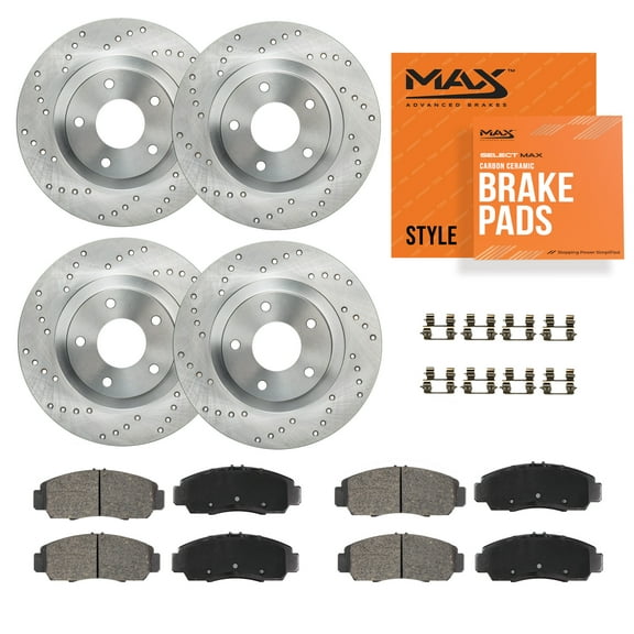 MAX Advanced Brakes - Brake Kit For 2013-2018 Hyundai Santa Fe Sport, Kia Sorento | Carbon Ceramic Brake and Rotor Kit Front and Rear | Daily Performance Cross-Drilled Brake Rotors