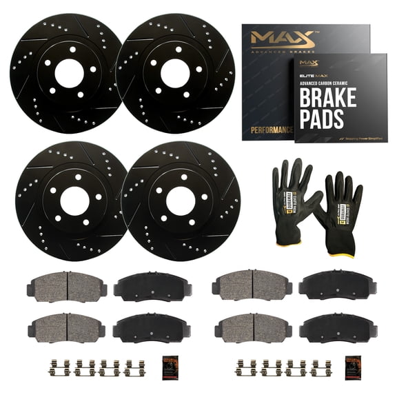 Max Advanced Brakes - Brake Kit for 2013 2014 2015 2016 Subaru BRZ 2008 2009 2010 2011 Impreza Front and Rear Replacement Drilled Slotted Black Coated Disc Brake Rotors and Ceramic Brake Pads