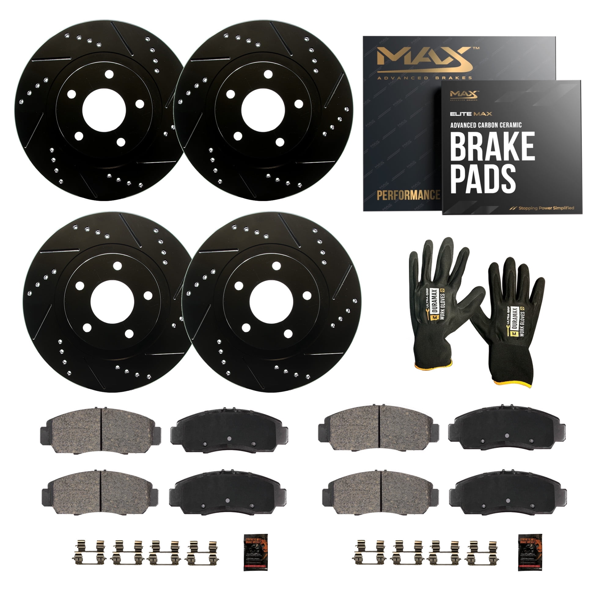 MAX Advanced Brakes - Brake Kit For 2013-2023 Nissan Altima(11.50" Dia Rear Rotor, FWD) | Carbon Ceramic Brake and Rotor Kit Front and Rear | Daily Performance Drilled Slotted Brake Rotors