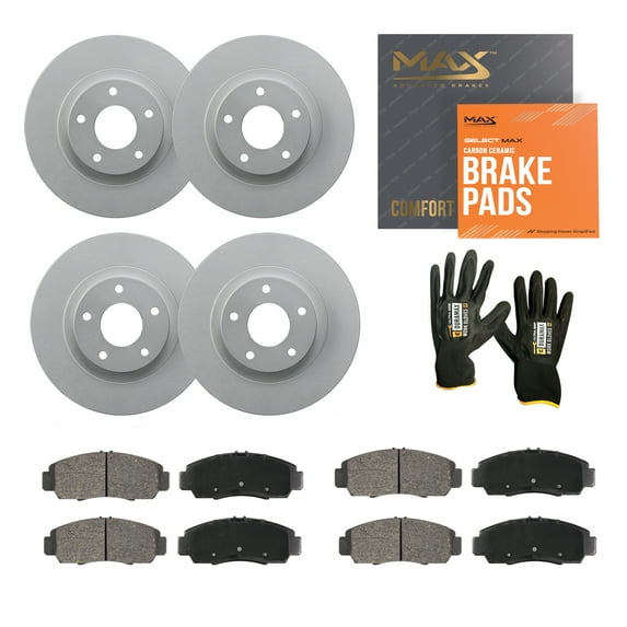Max Advanced Brakes - Brake Kit for 2014 2015 2016-2021 Ram ProMaster 1500 2500 3500 w/ Solid Rear Rotor Front and Rear Replacement Geomet Coated Disc Brake Rotors and Ceramic Brake Pads