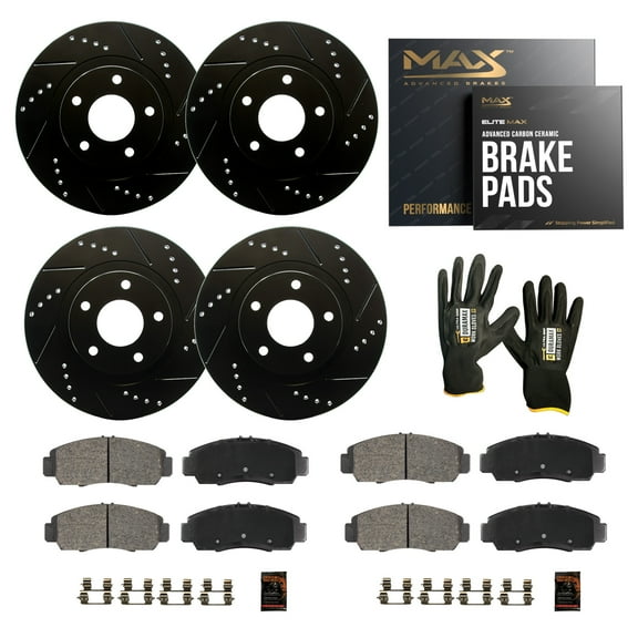 MAX Advanced Brakes - Brake Kit For 2014-2016 Acura MDX | Carbon Ceramic Brake and Rotor Kit Front and Rear | Daily Performance Drilled Slotted Brake Rotors