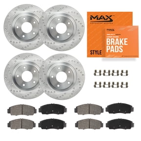 Max Advanced Brakes - Brake Kit for 2017 2018 2019 VW Golf Alltrack 2015-2019 GTI 2021 2022 Passat Front and Rear Replacement Cross Drilled Disc Brake Rotors and Ceramic Brake Pads