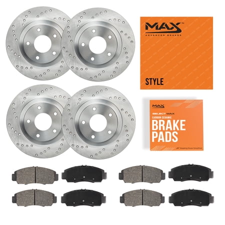 Max Advanced Brakes - Brake Kit for 2017 2018 Mazda 3/Mazda 3 Sport Mexico Built Electric Parking Brake Front and Rear Replacement Cross Drilled Disc Brake Rotors and Ceramic Brake Pads