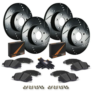 Max Advanced Brakes - Brake Kit for 2018 2019 2020 2021 Mitsubishi Outlander PHEV Front and Rear Replacement Drilled Slotted Black Coated Disc Brake Rotors and Ceramic Brake Pads
