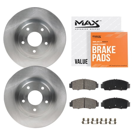 Max Advanced Brakes - Brake Kit for 2018-2020 Chevy Traverse 2017-2020 GMC Acadia 2018-2020 Buick Enclave FWD Front Replacement Disc Brake Rotors and Ceramic Brake Pads