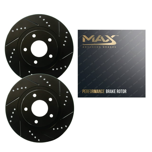 Max Advanced Brakes Front Brake Rotors Compatible With 2000 2001 2002 2003 2004 2005 2006 2007 Toyota Sequoia Tundra Replacement Drilled Slotted Black Coated Disc Brake Rotors