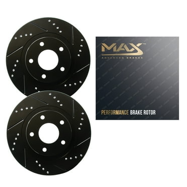 Max Advanced Brakes Front Brake Rotors Compatible With 2010 2011 2012 2013 2014 2015 2016 2017 2018 2019 2020 2021 2022 2023 Toyota 4Runner Replacement Drilled Slotted Black Coated Disc Brake Rotors