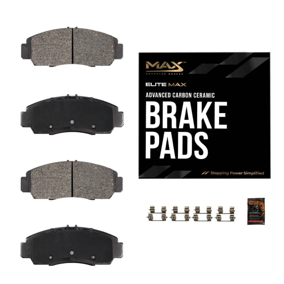 Max Advanced Brakes - EliteMAX Rear Brake Pads for 2019-2023 Ram 1500, Carbon Ceramic Rear Brake Pads, Hardware Included, Heavy-Duty Braking, Towing