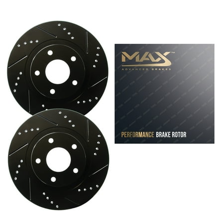 Max Advanced Brakes - Rear Brake Rotor Set for 2009-2023 Ram 2500 / 3500, E-Coated Drilled and Slotted Rotors, Performance Upgrade