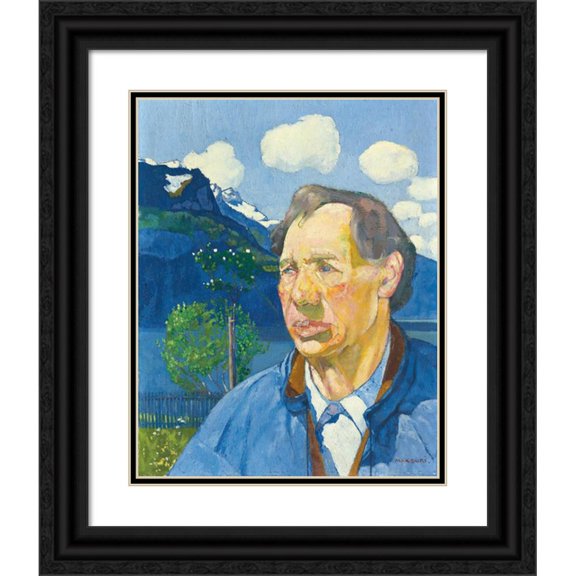 Max Buri 20x24 Black Ornate Framed Double Matted Museum Art Print Titled: Farmer in Front of Lakescape