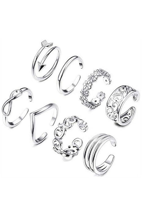 Adjustable Toe Rings, Silver, Gold Alloy Fashion Jewelry, 8 pcs