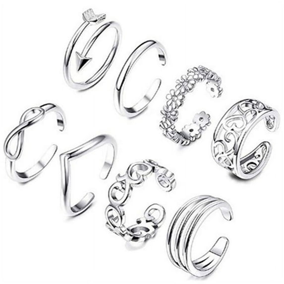 Max Choice Adjustable Toe Rings, Silver, Gold Alloy Fashion Jewelry, 8 pcs