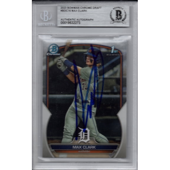 Max Clark Tigers 2023 Bowman Chrome Draft Autographed Signed Rookie Card Beckett